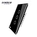 LIVOLO Wall Touch Light Switch with LED Indicator with Black Tempered Glass Panel US Standard Wall Switch 3 Gang 1 Way,Suitable for 1 Gang Wall Box, C503-12