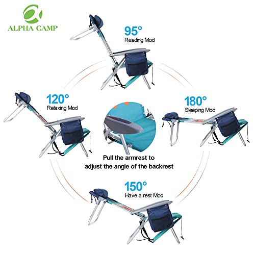 ALPHA CAMP Backpack Beach Chairs Set of 2 with Cooler Bag 4 Position