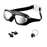 Tensun Swimming Goggles Anti Fog Wide Angle Leak-free UV Protection Triathlon Swim Goggles with Nose Clip, Ear Plugs and Protection Case for Adult Men Women Youth Kids Child