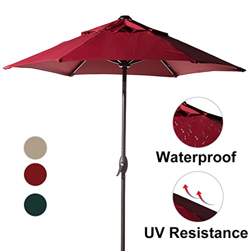 Abba Patio 7-1/2 ft. Round Outdoor Market Patio Umbrella with Push Button Tilt and Crank Lift, Red