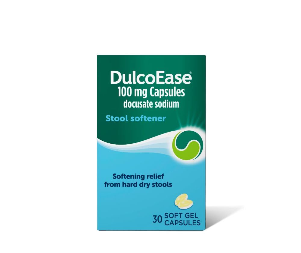 DulcoEase 100 mg Docusate Sodium Capsules - Softening Constipation Relief - Pack of 30 Soft Gel Capsules - Stool Softening Laxative