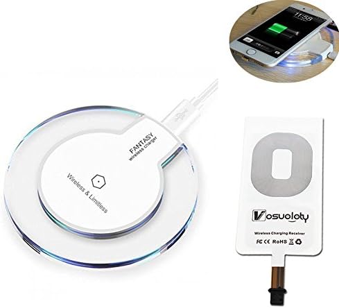iPhone Qi Wireless Charging Kit with Qi Charger Pad and 1A Qi Wireless Receiver (Lightning Port) for iPhone 7 plus 7 6 6s 6 plus 6s Plus 5 5S 5C SE (White)
