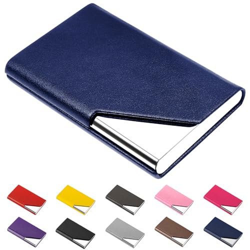padike Business Name Card Holder Luxury PU Leather & Stainless Steel Multi Card Case,Business Name Card Holder Wallet Credit Card ID Case/Holder for Men & Women (Blue)