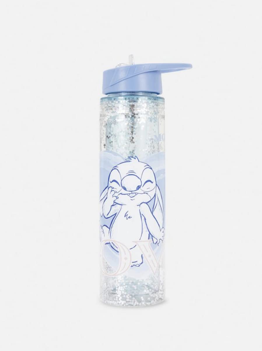 Disney Lilo & Stitch Glitter Filled Water Bottle 550ML Straw Drinking Bottle Primark