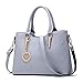 Women Leather Satchel Handbag Medium Quilted Shoulder Bag with Adjustable Cross Body Straps - Grey