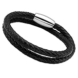 Jusnova Black Braided Leather Bracelet Bangle with Stainless Steel Magnetic Clasp for Men Women