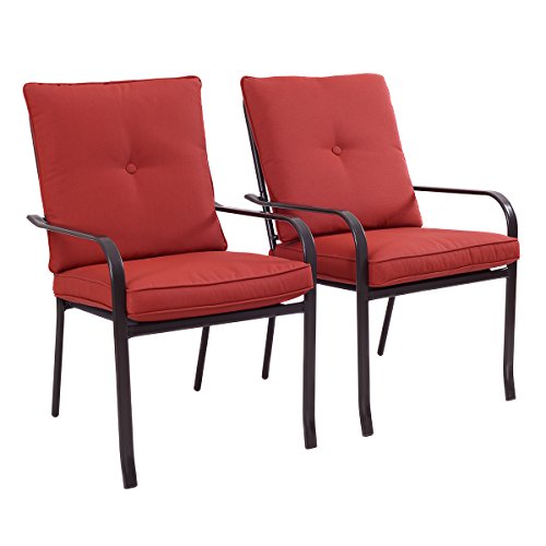 Giantex Set of 2 Patio Garden Chairs Steel Frame Outdoor Furniture Dining w/ Red Cushion(Set Of ...