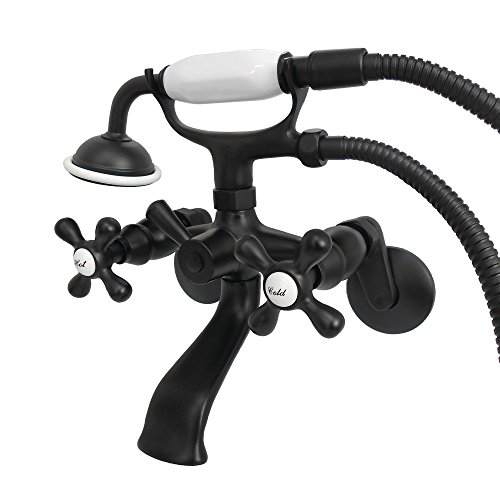 Kingston Brass KS266MB Kingston Clawfoot Tub Faucet, 7-3/16″ Spout Reach against the Wall, Matte Black