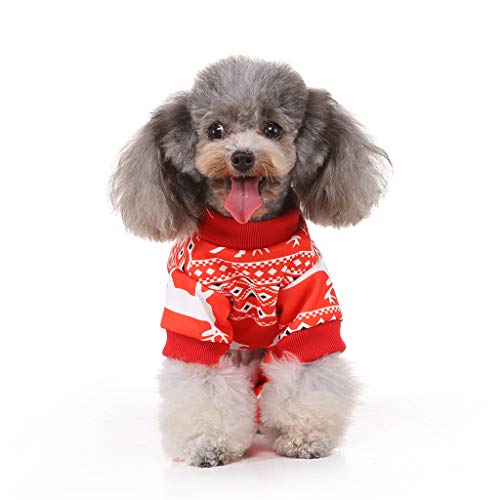 ZLOLIA Christmas Elk Dog Pajamas Pet Clothes Jumpsuit Apparel Xmas Cat Costumes Onesies Soft Christmas PJS Santa Reindeer Red