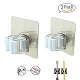 Mop Broom Grip Holder, 2 Pcs Reusable Self-Adhesive holder, No Drilling Wall Mounted Hanger Holders,Clean Tool Organizer for Kitchen and Bathroom-Max Load 11 lbs (White)