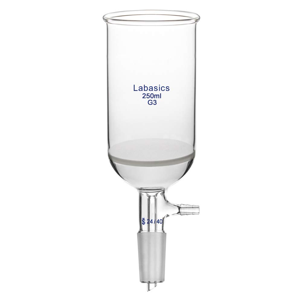 Labasics Borosilicate Glass Buchner Filtering Funnel with Fine Frit (G3), 65mm Inner Diameter, 100mm Depth, with 24/40 Standard Taper Inner Joint and Vacuum Serrated Tubulation (250ml)