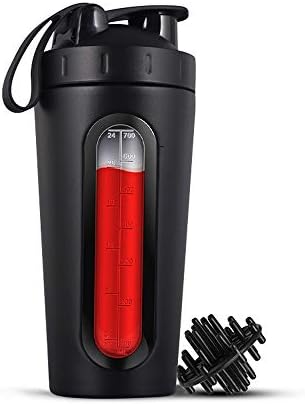 Protein Shaker Bottle,24oz Portable Stainless Steel Shaker Cup, Powerful Shaker,Leak Proof Sport Mixer Fitness Sports Nutrition Supplements Shaker Cup Black