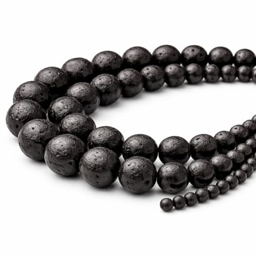 Lava Gemstone Perlin 14/12/10/8/6/4mm Round Lava Beads Black Natural Stone Stone Semi Precious Stone for Jewellery Chain Bracelet Stone Black 8mm 46stk 1 Strang