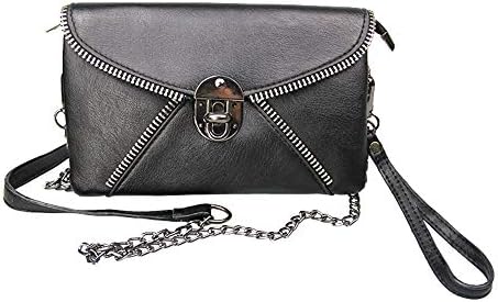 Envelope Clutch Black Punk Skull Handbag Studded Leather Purse Crossbody Bag Wallet with Two Straps