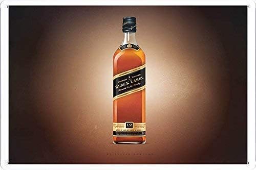 Aluminum Metal Poster Plate of Johnnie Walker Whiskey Only Black Label by Food & Beverage Decor Sign Outdoor & Indoor Sign TIN Sign 8X12 INCHES