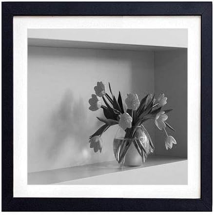 GLITZFAS PRINTS Framed Wall Art - Tulips Flowers vase Wall Niche - Art Print Black Wood Framed Wall Art Picture for Home Decoration - 20"x20" (50cmx50cm) - Framed Black and White