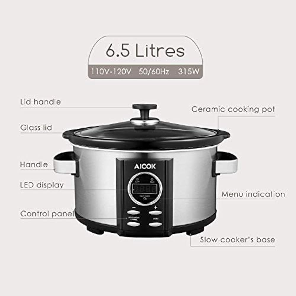 Slow Cooker 7 Quart Cookers Programmable With 12 Hour Timer Auto Shut