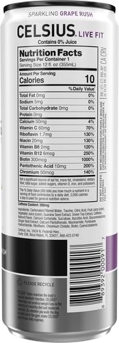 CELSIUS RTD SPARKLING GRAPE RUSH, 12 OUNCE