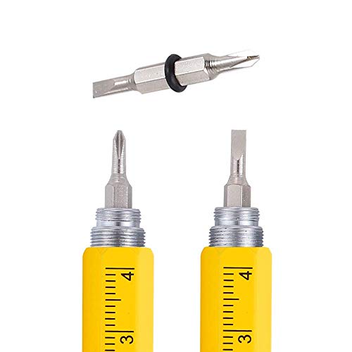 Shulaner 6 in 1 Small Metal Tech Tool Ballpoint Pens with Key Ring, Level, Stylus and Two-head Screwdriver, Multi functional Tool Fits for Mens Gift (Yellow)