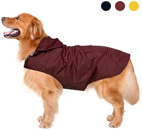 Dog Raincoat, Uzone Adjustable Waterproof Raincoat with Hood, Collar Hole & Safe Reflective Strips, Ultra-Light Breathable 100% Waterproof