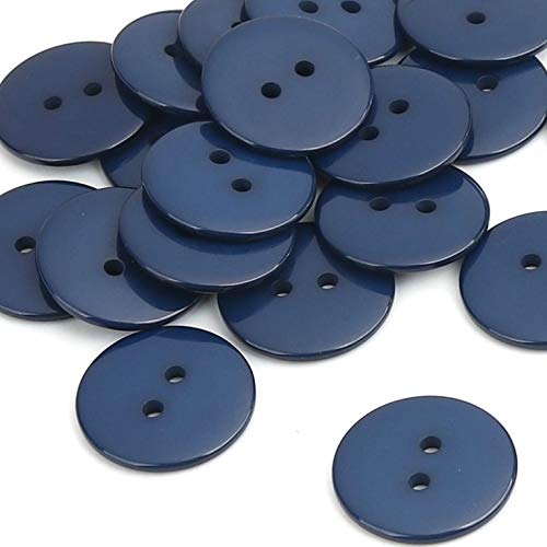 25 x Plain Navy Blue Round 23mm Resin 2 Hole Sewing Buttons for Knitting, Arts, Crafts and Clothes