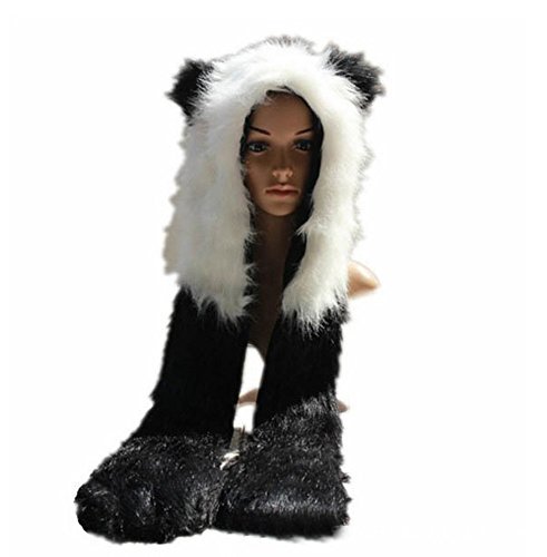 Black-white Panda Adult Teens Full Animal Hoodie Cosplay Scarf Glove with Paws