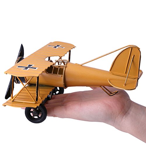 Vintage Airplane Model Metal Handicraft, Wrought Iron Aircraft Biplane, for Photo Props/Christmas/Home Decor/Ornament (Yellow) - Thumbnail 7