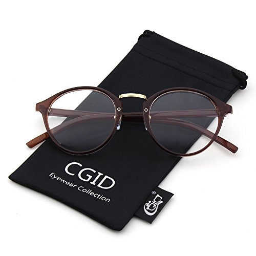 Happy Store CN65 Vintage Inspired Horned Rim Metal Bridge P3 UV400 Clear Lens Glasses,Brown