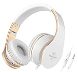 Sound Intone Headphones with Microphone and In-Line Volume Control, Perfect Sound with Powerful Bass, Adjustable, Foldable Headset for Iphone and Android Devices (White)