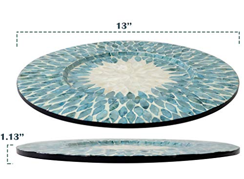 Mother Of Pearl Inlay Wood Charger Plates for Dining, Party, Wedding Reception and Decoration (Aqua Mosaic (2 Pack)) - Thumbnail 2