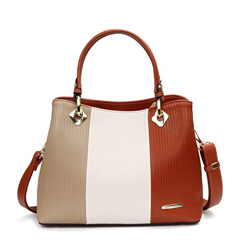 Handbags for Women with Multiple Internal Pockets in Pretty Color Combination (Brown/White/Coffee)