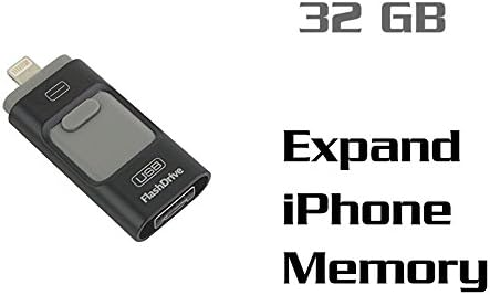 iPhone USB Flash Drive For Iphone 7 / 6 / 5 IOS 10 and Android with Double Plug (USB and iPhone Interface) for iPhone iPad Computer Mac and PC (Black) (32GB)