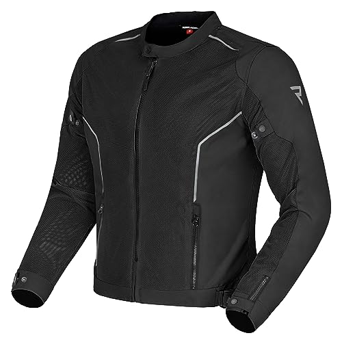 REBELHORN Wave Mens Motorcycle Jacket, Textile, Mesh Ventilation Inserts, Elbow and Shoulder Protectors Level 2, Back Protector Bag, Sizes up to 10XL, black, XL