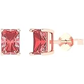 14K Rose Gold Plated 925 Sterling Silver Push back Dainty Stud Earrings for Women - 1 cttw Emerald Cut Natural Garnet