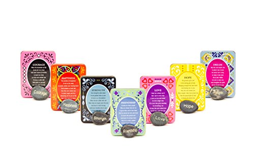 Decorative Forever Gift Metal Tin Box with Stones of Sentiment and Unique theme Poem choice of Friendship, Happiness, Strength, Love, Dream, Hope, Courage (Friendship)