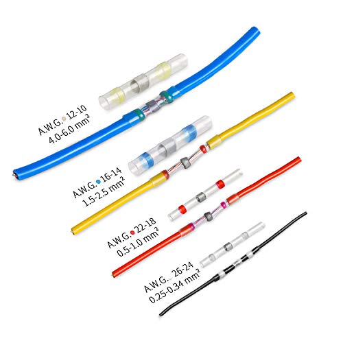 Joypea 240PCS Solder Seal Wire Connectors,Heat Shrink Butt Connectors,Automotive Marine Waterproof Solder Copper Wire Connectors,(40White 90Red 90Blue 20Yellow)