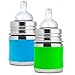 Pura Kiki Stainless Steel Infant Bottle, 5 Ounce, Set of 2, Green and Aqua