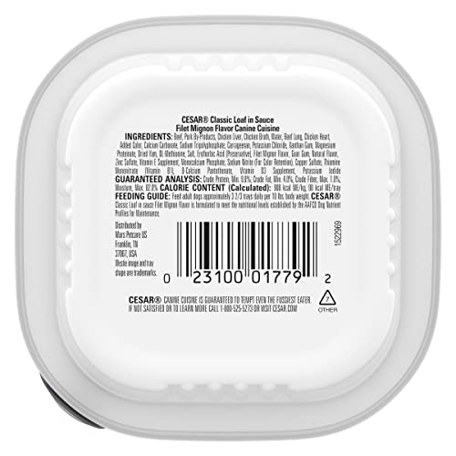 CESAR WET DOG FOOD CLASSIC LOAF IN SAUCE FILET MIGNON FLAVOR, 3.5 OZ. EASY PEEL TRAY 24