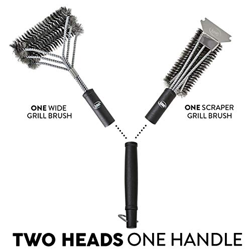 Kaluns Grill Brush and Scraper, Best Safe BBQ Cleaner, Includes Two Brush Heads, one Removable 18" Long Handle, Stainless Steel Durable Wire Bristles, Cleaning Tool for All Barbeques Including Weber - Thumbnail 2