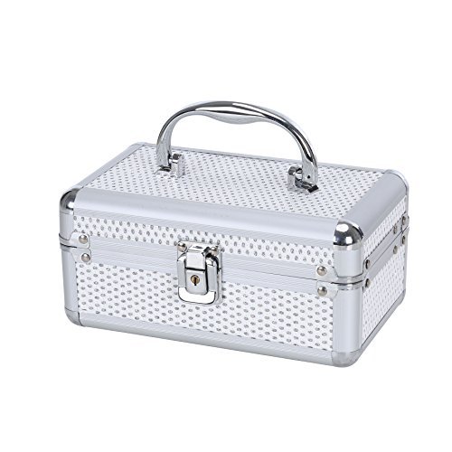 Small Jewelry Box Makeup Storage Case Organizer with Lock and Key – Silver Aluminum Finish – Easy to Transport, Large Storage Area, Protects Jewelry from Scratches – Perfect for On the Go