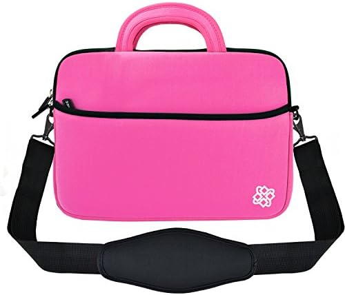 KOZMICC Sleeve for 15" 15.6" Laptops &amp; Chromebooks, Portable Neoprene Shoulder Bag Strap Sleeve Case Bag Handle Accessory Pocket, Compatible with 15" 15.6" Laptop / Notebook / Chromebook (Pink/Black)