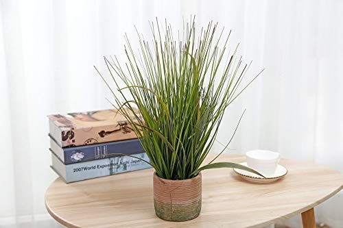 16 inches Artificial Green PVC Grass Potted Plant, Authentic Looking Fake River Grass with Planter