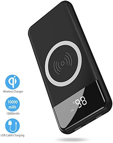 Qi Wireless Portable Charger, Udenx 10000mAh Fast Charging Power Bank with LED Digital Display External Battery Pack 2 in 1 for iPhone X, iPhone 8, 8 Plus, iPad, Samsung Galaxy S8, S8 Plus (Black)