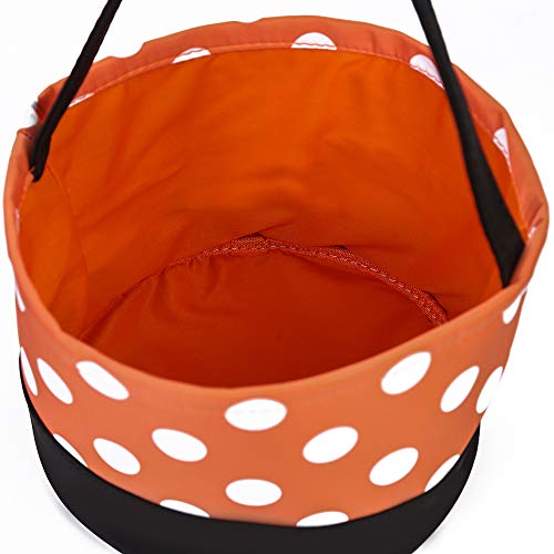 Halloween Trick or Treat Bags Candy Buckets Baskets for Kids (Polka-dot Orange) - Thumbnail 4