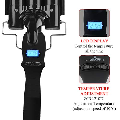 Curling Iron 3 Barrel Hair Waver Iron Black Jumbo Hair Crimper Beach