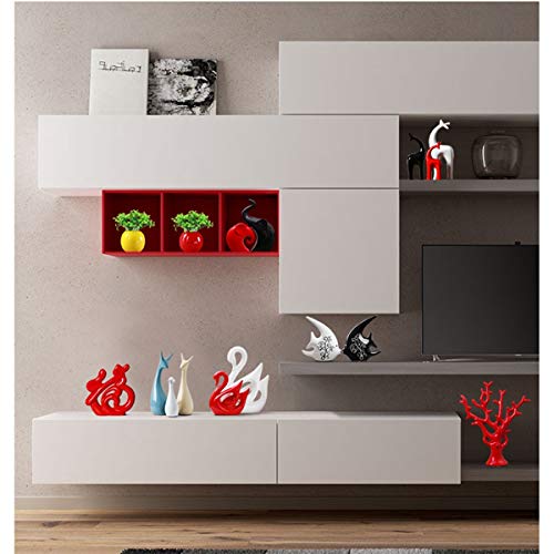 Tongboshi Ceramic Home Decoration, Jingdezhen Ceramic Ornaments Crafts, Home Living Room TV Cabinet Decorations, Porch Wine Rack Wine Cabinet Office Furnishings, Dynamic Swan (Color : Red+White) - Thumbnail 2