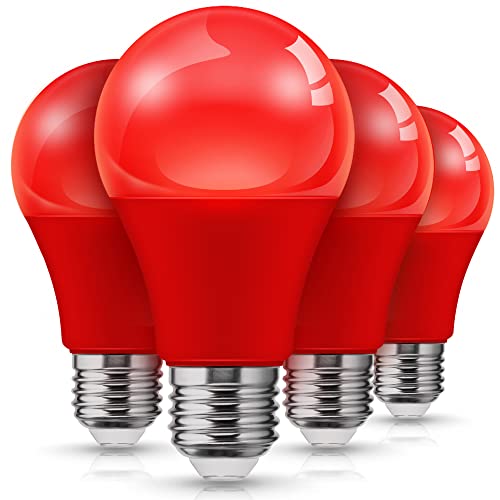 LOHAS Red LED Light Bulbs, A19 9W (60W Equivalent) Valentine's Day Red Colored Light Bulb Indoor, E26 Base, for Porch, Thanksgiving Day New Year Home Lighting, Wedding Party Bar Decor, Non-Dim, 4 Pack