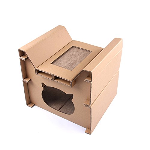 Darius Cat Scratcher Corrugated Scratching House DIY Style for Pet Lounge Toy or Bed Catnip Included