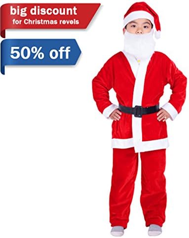 Child's Christmas Costumes Santa Claus Suit Outfit Set with Hat for Boys Kids