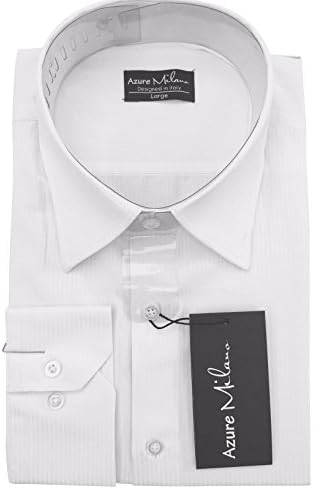 Azure Milano Men Slim Fit Untucked 100% Cotton Shirt - With Italian Shirt Bag (X-Large, White - Shirt Name: Marino)